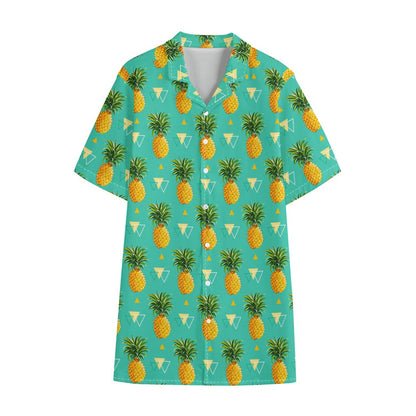 Geometric Pineapple Pattern Print Cotton Hawaiian Shirt