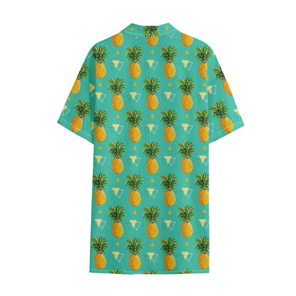 Geometric Pineapple Pattern Print Cotton Hawaiian Shirt