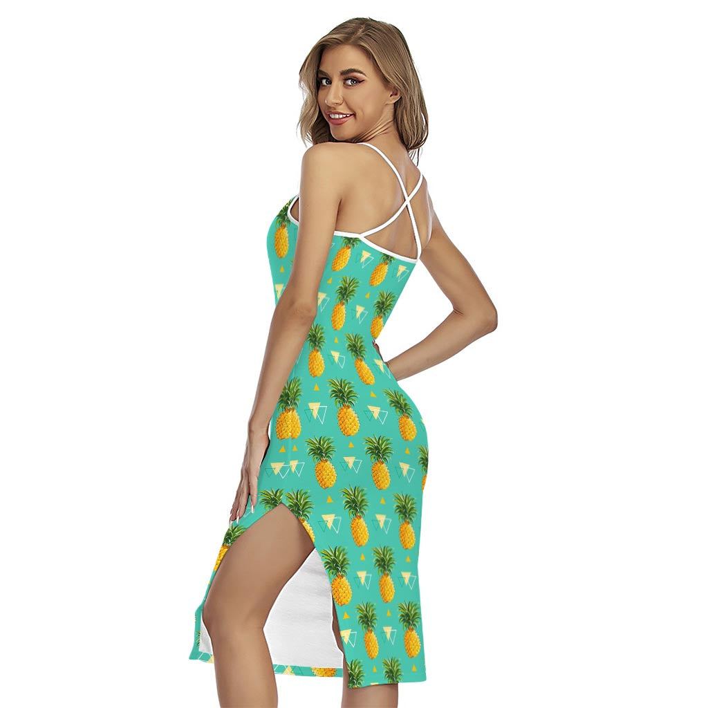 Geometric Pineapple Pattern Print Cross Back Cami Dress