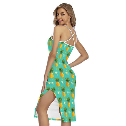 Geometric Pineapple Pattern Print Cross Back Cami Dress