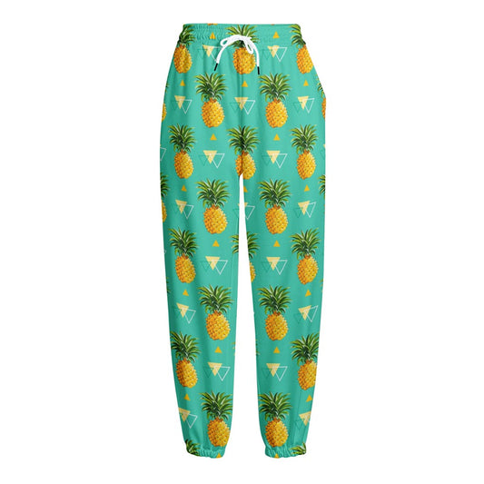 Geometric Pineapple Pattern Print Fleece Lined Knit Pants