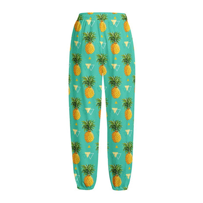 Geometric Pineapple Pattern Print Fleece Lined Knit Pants