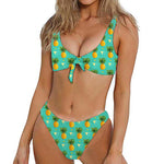 Geometric Pineapple Pattern Print Front Bow Tie Bikini