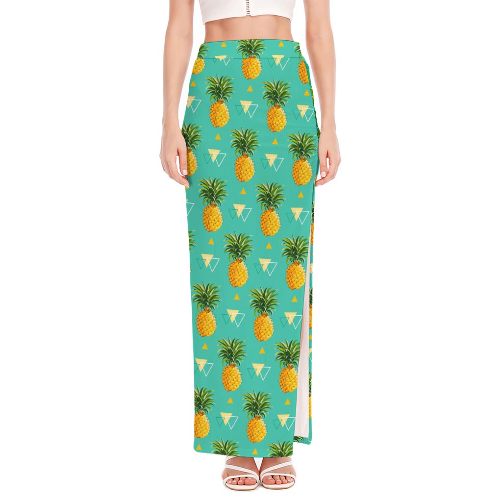 Geometric Pineapple Pattern Print High Slit Maxi Skirt
