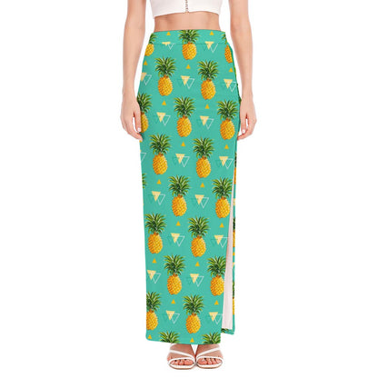 Geometric Pineapple Pattern Print High Slit Maxi Skirt