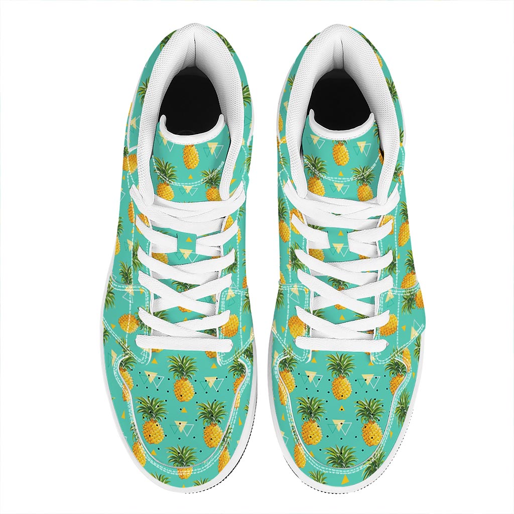 Geometric Pineapple Pattern Print High Top Leather Sneakers