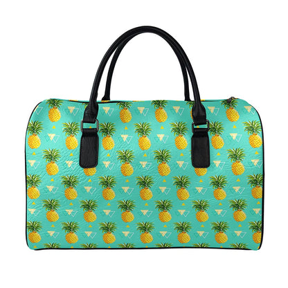 Geometric Pineapple Pattern Print Leather Duffle Bag