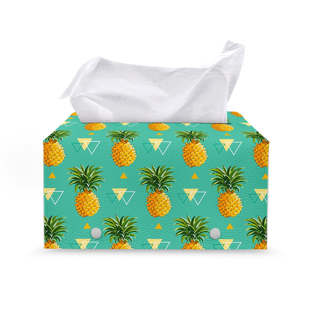 Geometric Pineapple Pattern Print Leather Tissue Box Cover