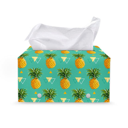 Geometric Pineapple Pattern Print Leather Tissue Box Cover