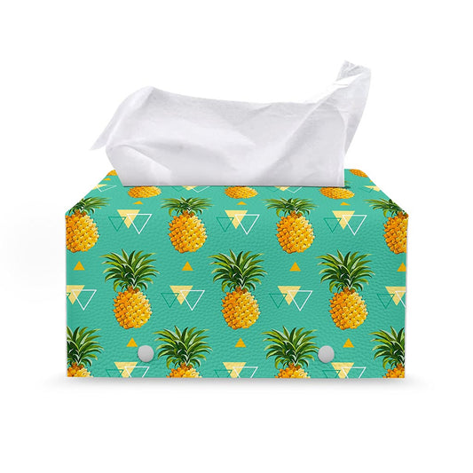Geometric Pineapple Pattern Print Leather Tissue Box Cover