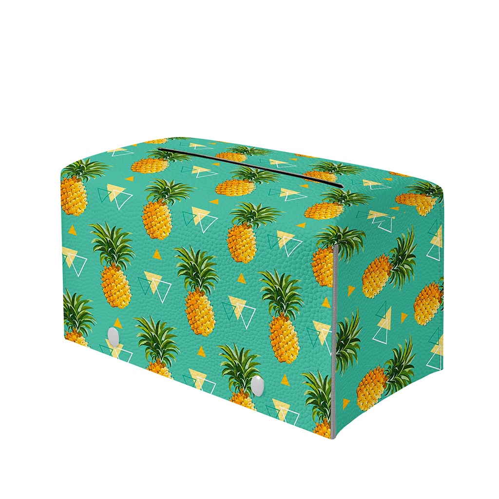 Geometric Pineapple Pattern Print Leather Tissue Box Cover