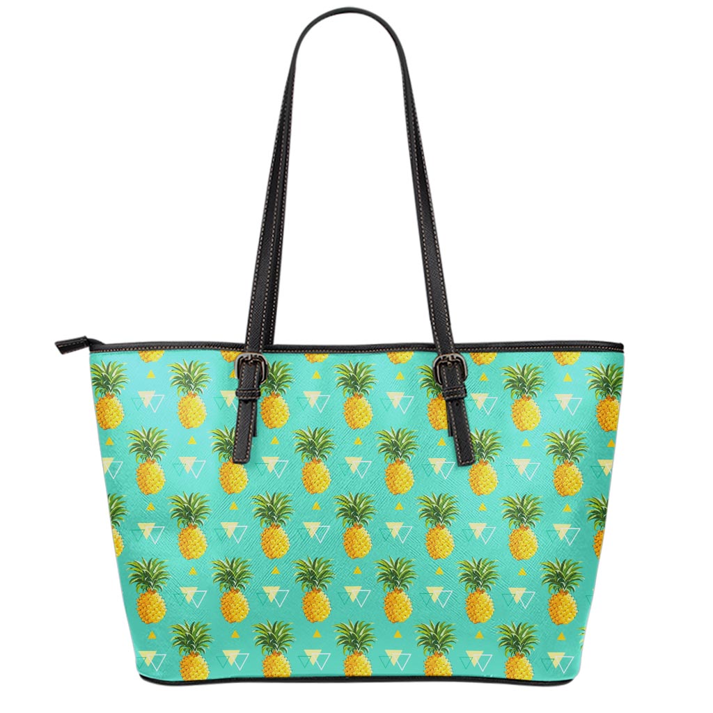 Geometric Pineapple Pattern Print Leather Tote Bag