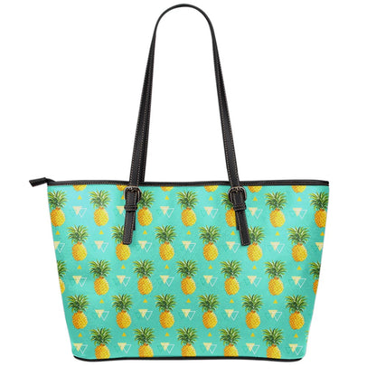 Geometric Pineapple Pattern Print Leather Tote Bag