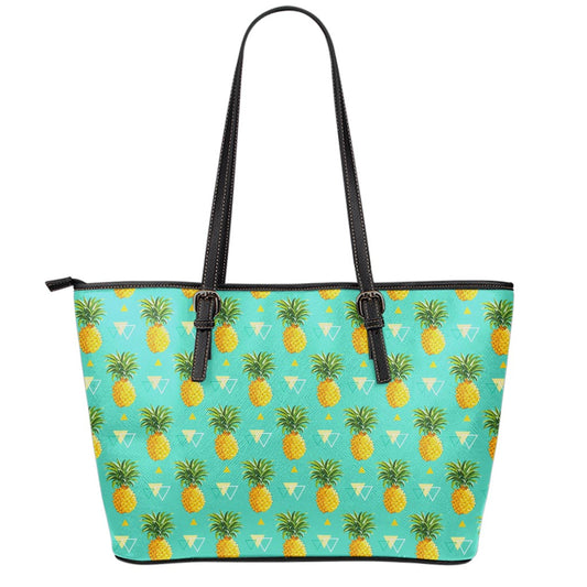 Geometric Pineapple Pattern Print Leather Tote Bag