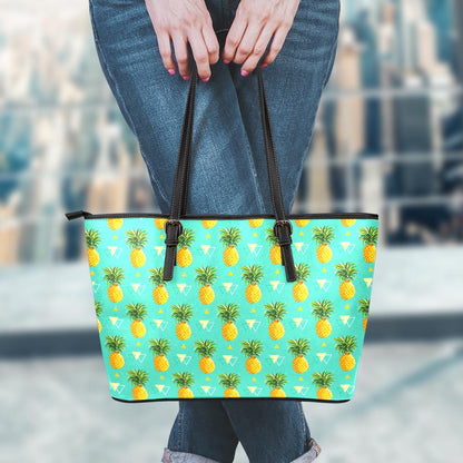 Geometric Pineapple Pattern Print Leather Tote Bag
