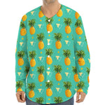 Geometric Pineapple Pattern Print Long Sleeve Baseball Jersey