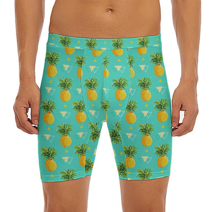 Geometric Pineapple Pattern Print Men's Long Boxer Briefs