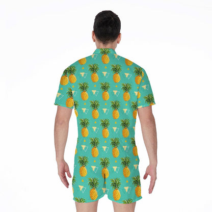 Geometric Pineapple Pattern Print Men's Rompers