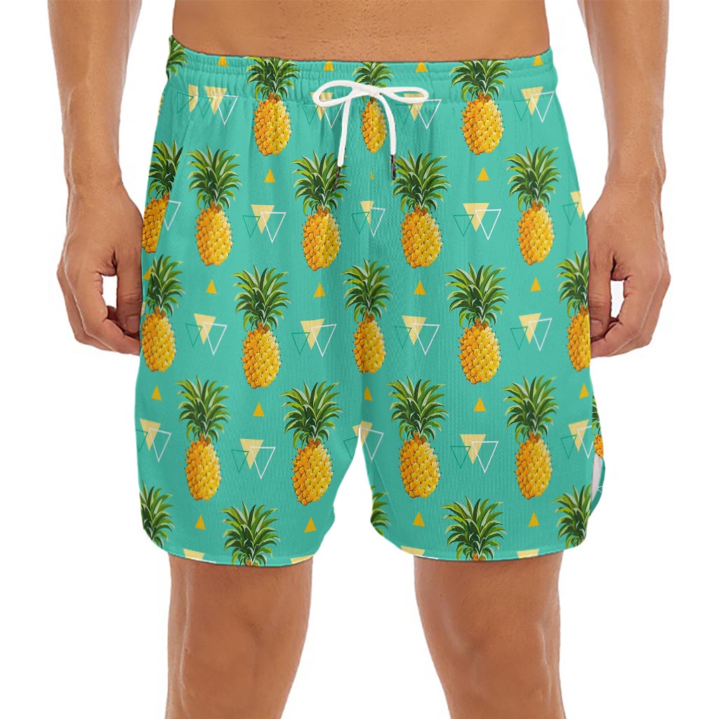 Geometric Pineapple Pattern Print Men's Split Running Shorts
