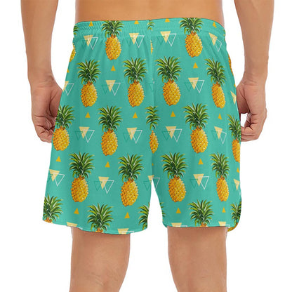 Geometric Pineapple Pattern Print Men's Split Running Shorts