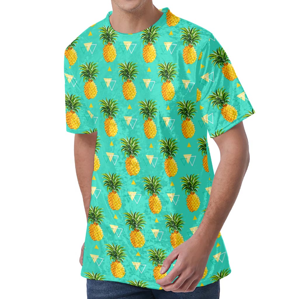 Geometric Pineapple Pattern Print Men's Velvet T-Shirt