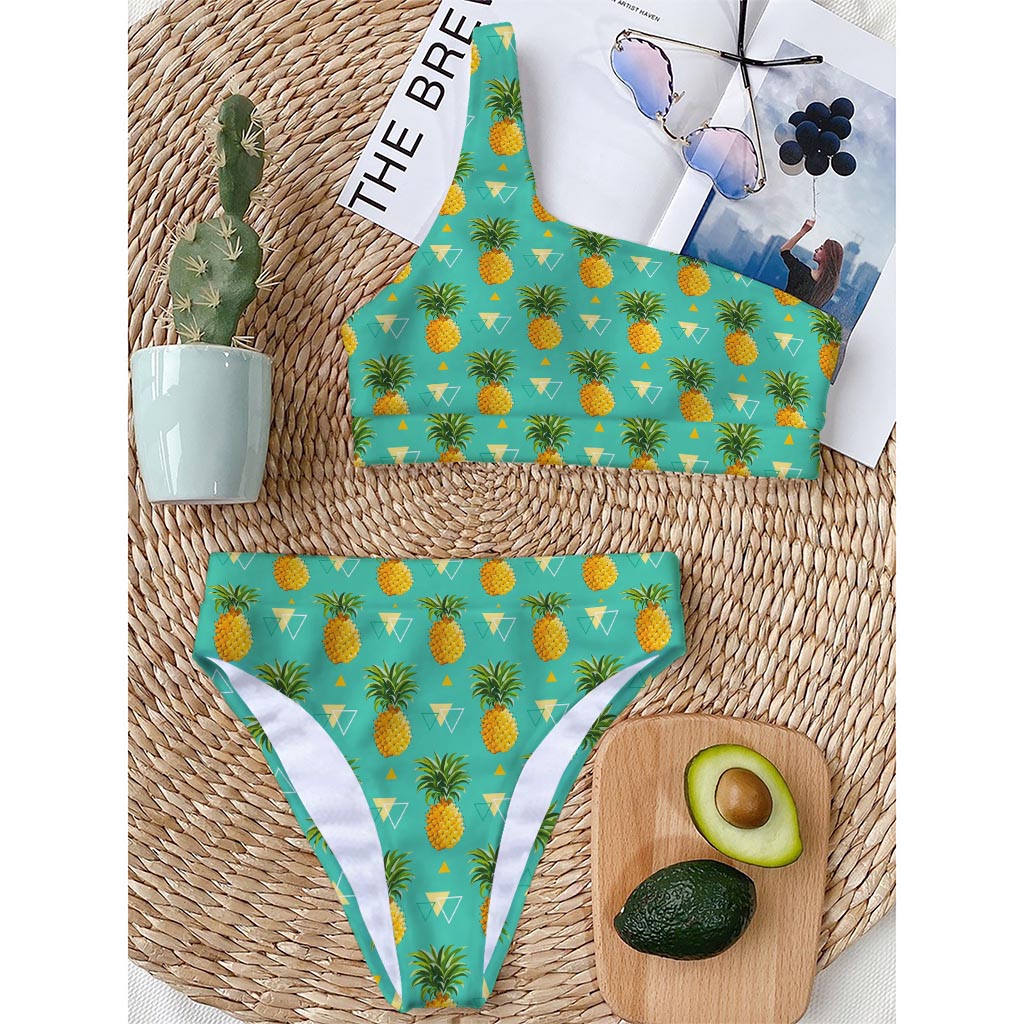 Geometric Pineapple Pattern Print One Shoulder Bikini Top