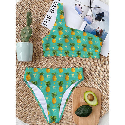 Geometric Pineapple Pattern Print One Shoulder Bikini Top