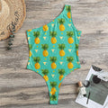 Geometric Pineapple Pattern Print One Shoulder Bodysuit
