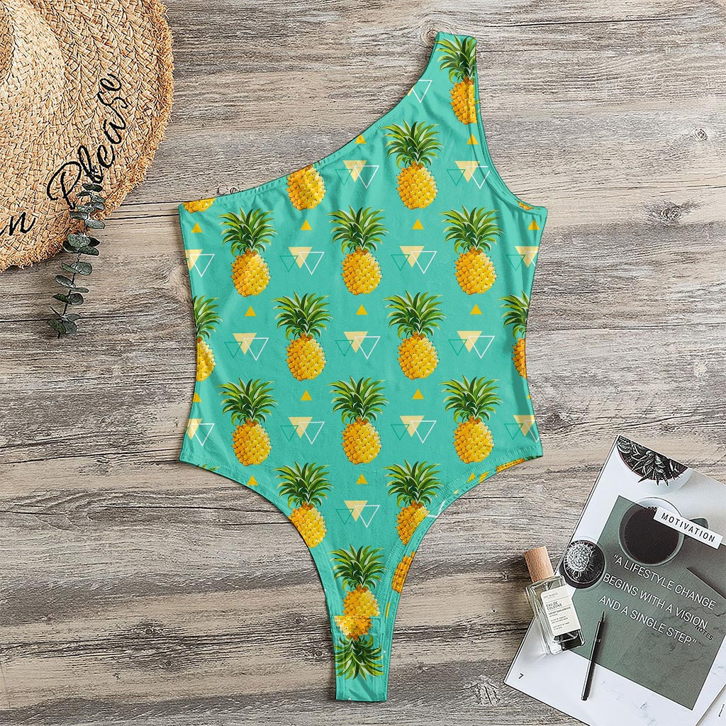Geometric Pineapple Pattern Print One Shoulder Bodysuit