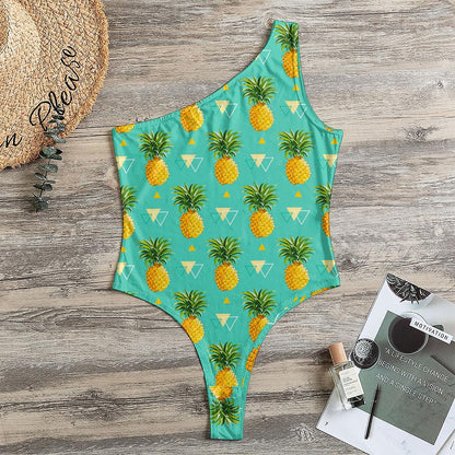 Geometric Pineapple Pattern Print One Shoulder Bodysuit
