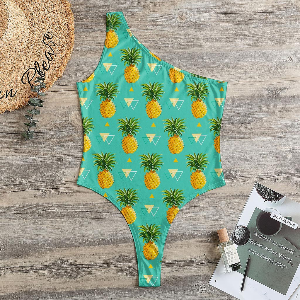 Geometric Pineapple Pattern Print One Shoulder Bodysuit