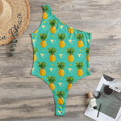 Geometric Pineapple Pattern Print One Shoulder Bodysuit