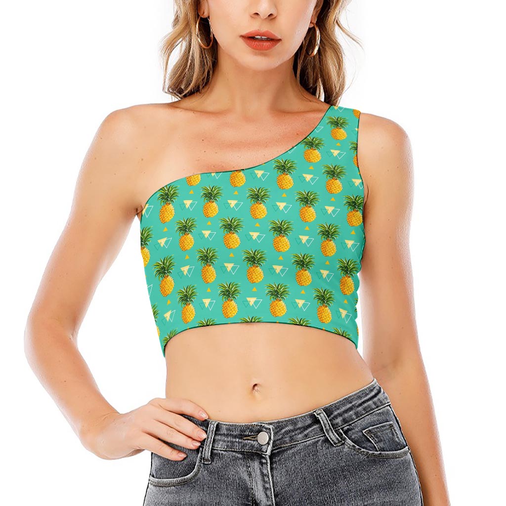 Geometric Pineapple Pattern Print One Shoulder Crop Top