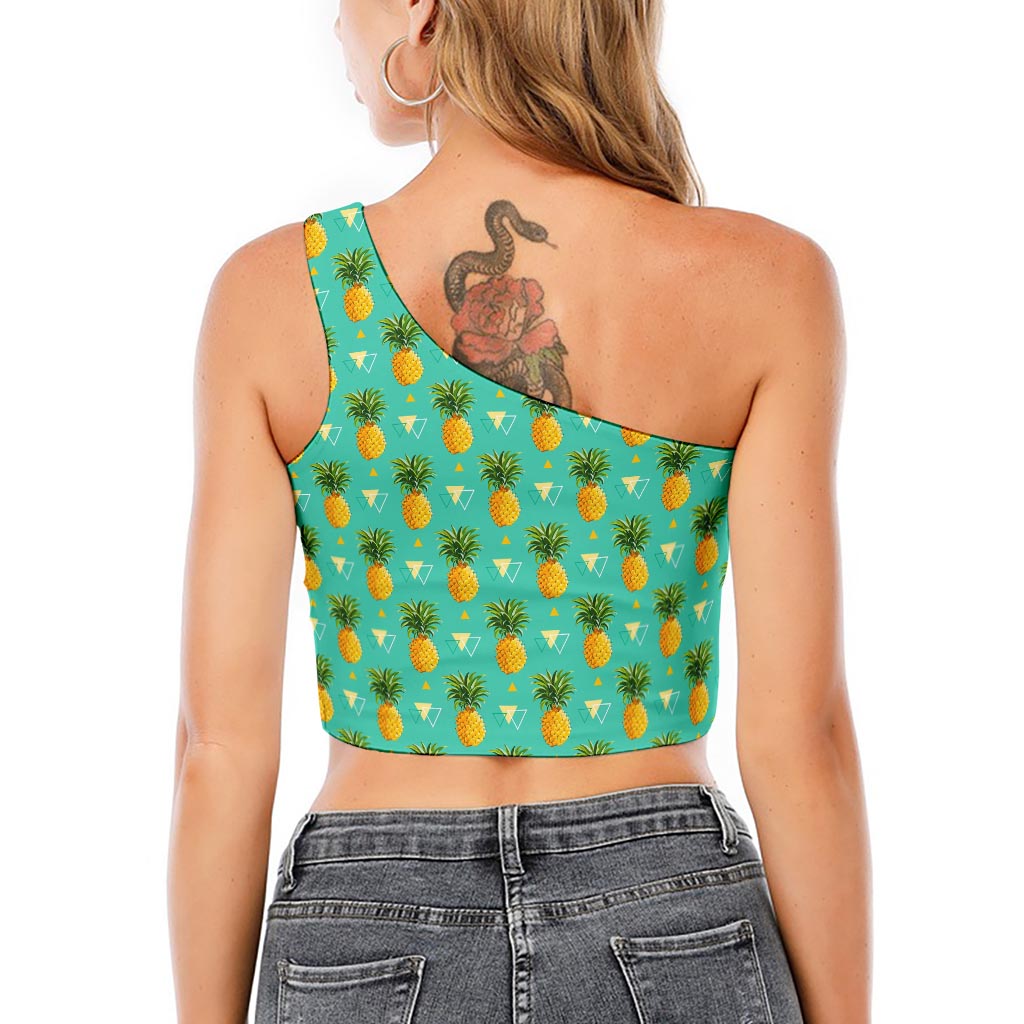 Geometric Pineapple Pattern Print One Shoulder Crop Top