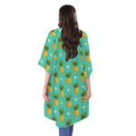Geometric Pineapple Pattern Print Open Front Beach Cover Up