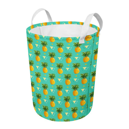 Geometric Pineapple Pattern Print Round Laundry Basket