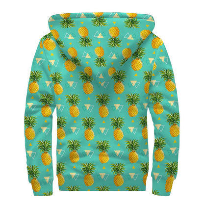 Geometric Pineapple Pattern Print Sherpa Lined Zip Up Hoodie