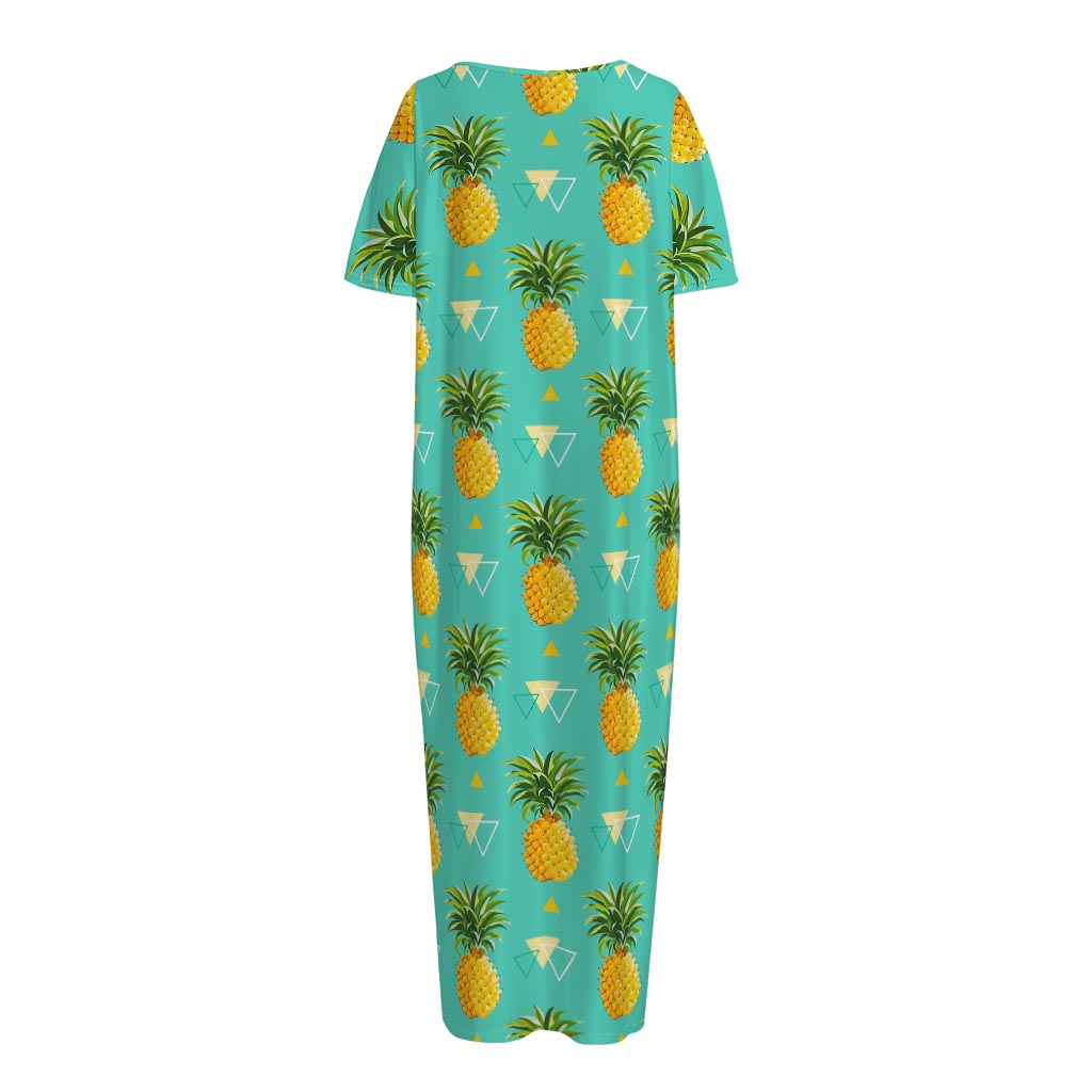 Geometric Pineapple Pattern Print Short Sleeve Long Nightdress