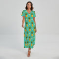 Geometric Pineapple Pattern Print Short Sleeve Maxi Dress