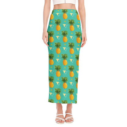 Geometric Pineapple Pattern Print Side Slit Maxi Skirt