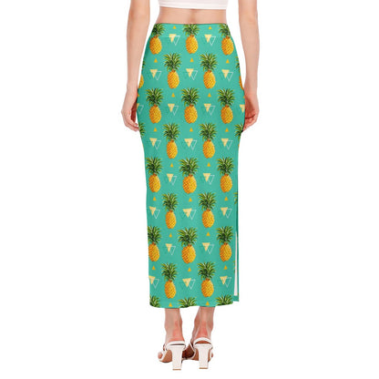 Geometric Pineapple Pattern Print Side Slit Maxi Skirt