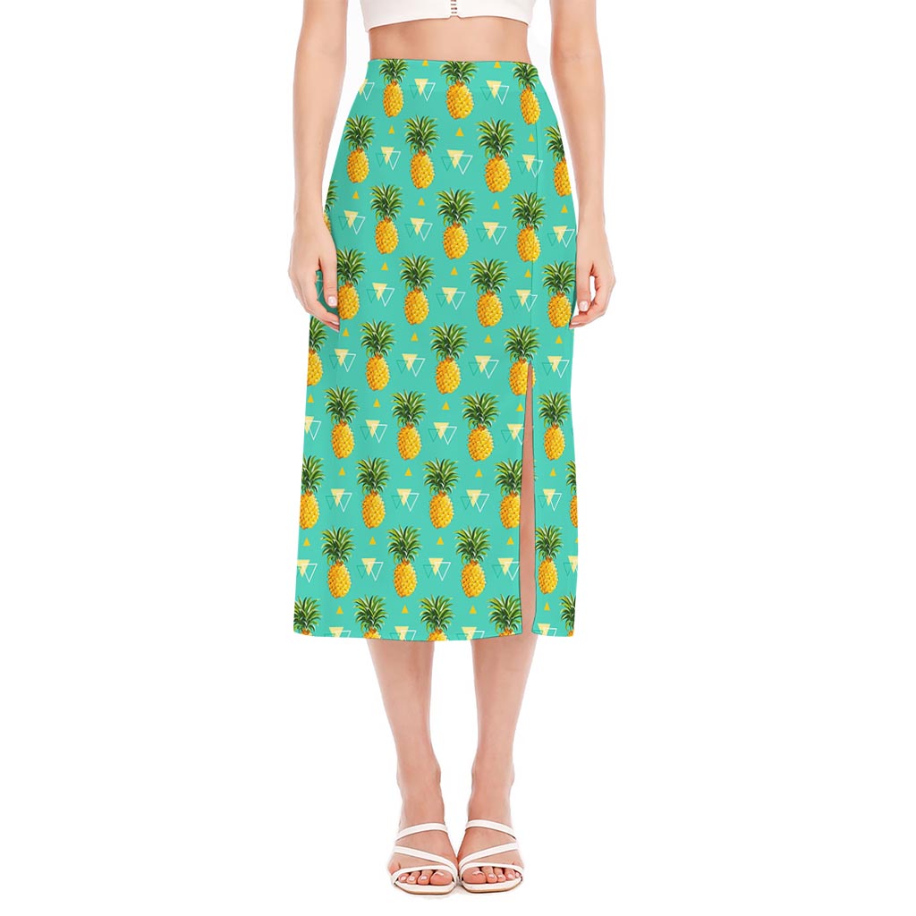 Geometric Pineapple Pattern Print Side Slit Midi Skirt