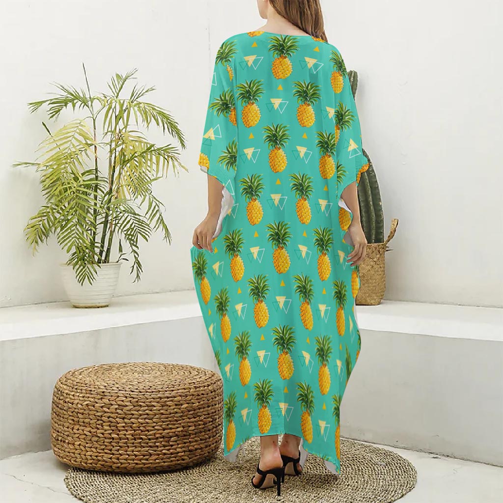 Geometric Pineapple Pattern Print Silk V-Neck Kaftan Dress