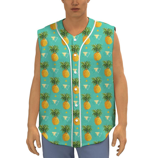 Geometric Pineapple Pattern Print Sleeveless Baseball Jersey