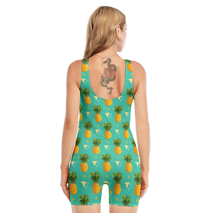 Geometric Pineapple Pattern Print Sleeveless One Piece Swimsuit