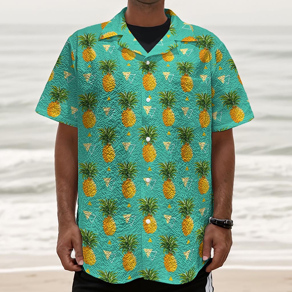Geometric Pineapple Pattern Print Textured Short Sleeve Shirt