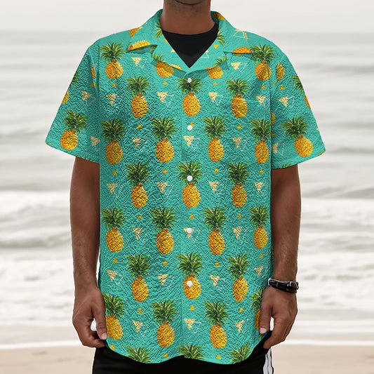 Geometric Pineapple Pattern Print Textured Short Sleeve Shirt