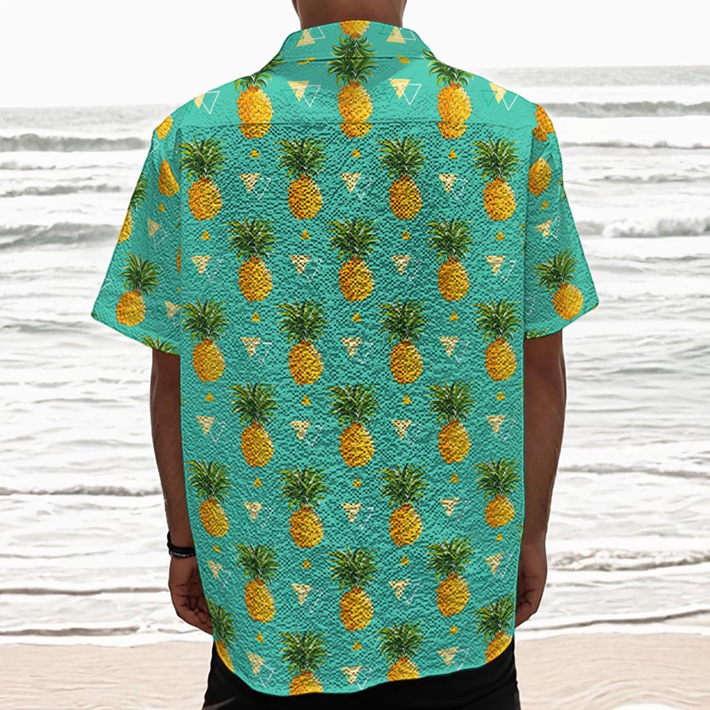 Geometric Pineapple Pattern Print Textured Short Sleeve Shirt