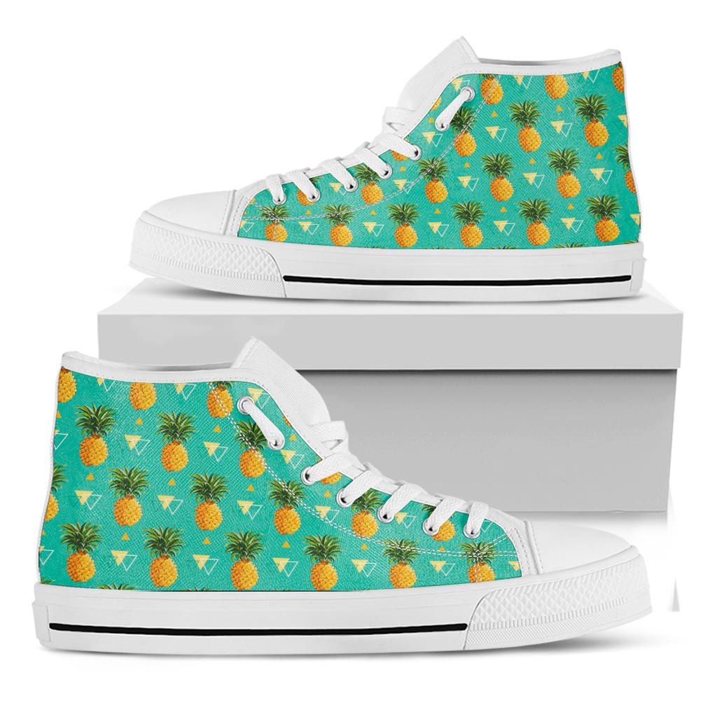 Geometric Pineapple Pattern Print White High Top Sneakers
