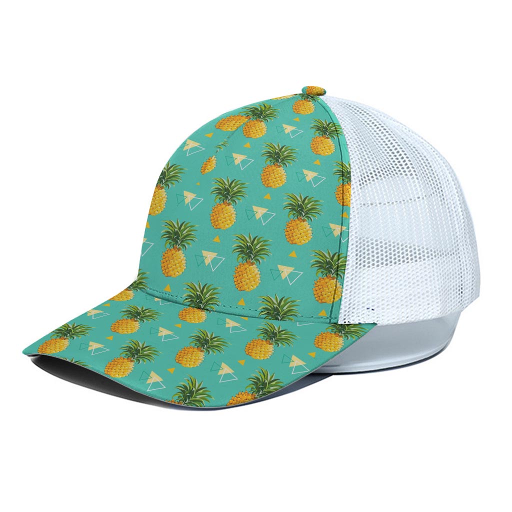 Geometric Pineapple Pattern Print White Mesh Trucker Cap